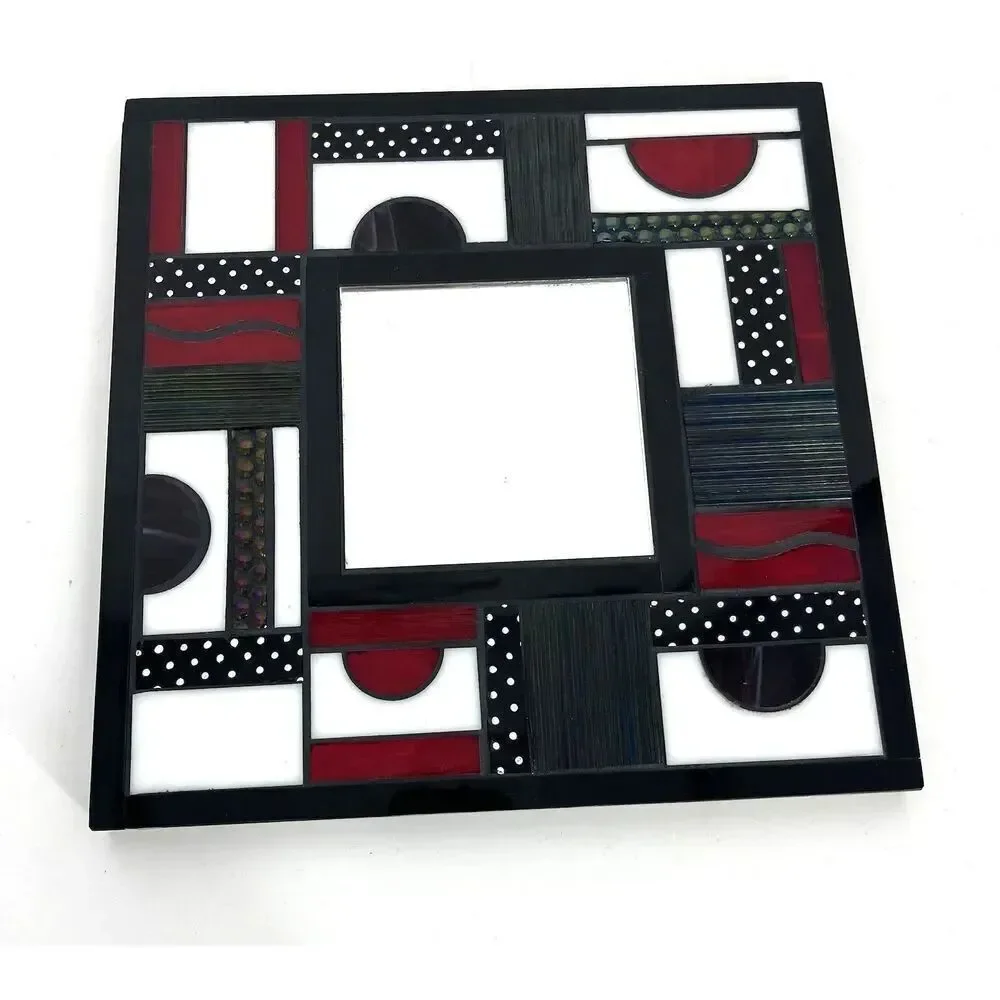 Mark Lewanski Mosaic Mirror Italianate Studio Art Glass Wall Decor Red Black